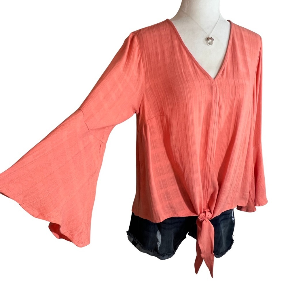 Torrid NEW Textured Woven Tie Front Top Crabapple Coral Orange Medium Large L 10